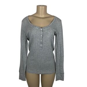 Victorias Secret Metallic Ribbed Knit Y2K Henley Top Long‎ Sleeve Sweater Size L